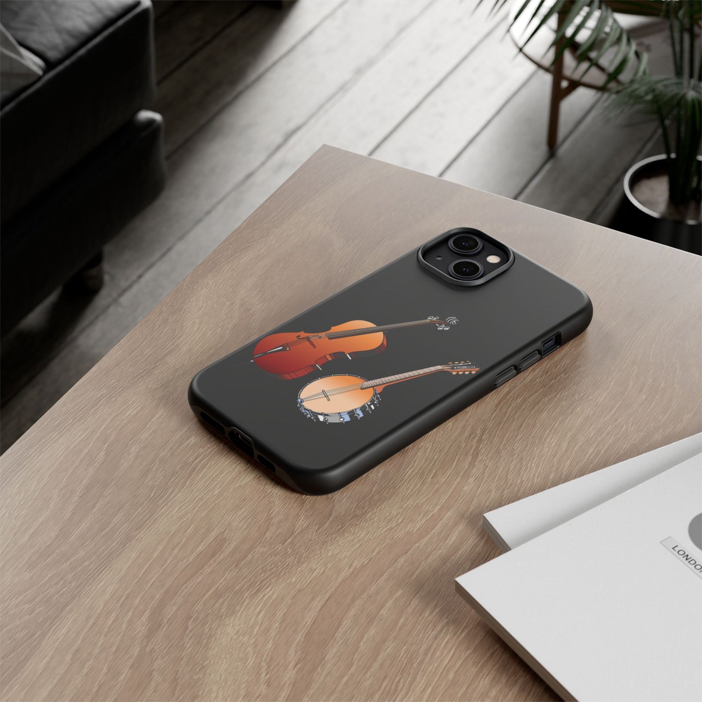 Musical Instrument Phone Case - Violin & Banjo Design, Music Lover Gift, Unique Phone Cover, Holiday Gift, Durable Tough Cases