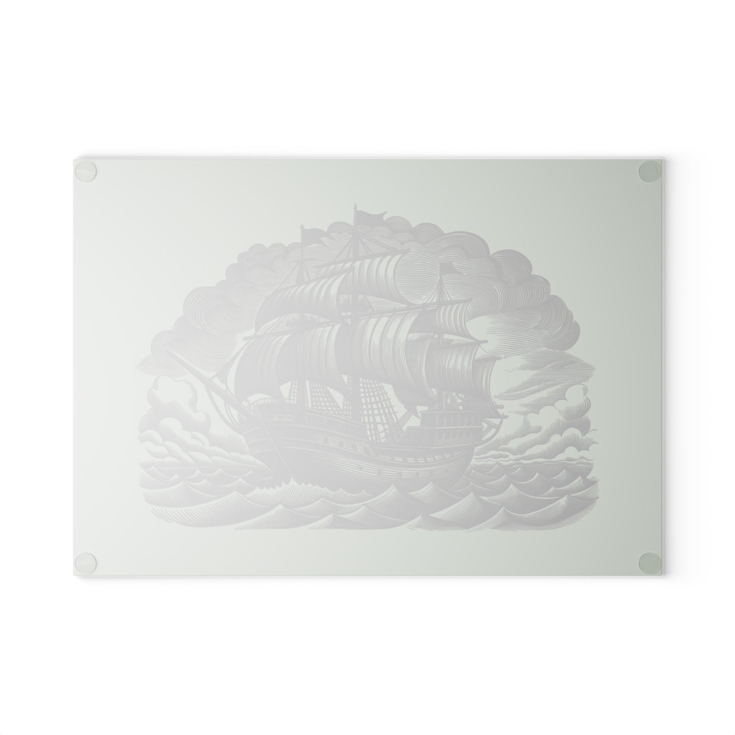 Nautical Glass Cutting Board with Ship Design - Kitchen Decor, Gift for Chefs, Housewarming, Anniversary, Maritime Themed Gift