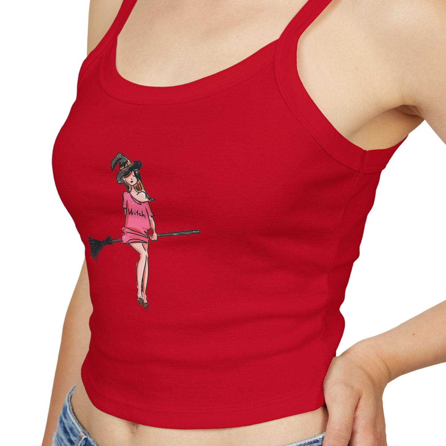 Witchy Spaghetti Strap Tank Top - Fun Summer Wear, Casual Party Top, Perfect for Halloween, Gifts for Friends, Everyday Fashion