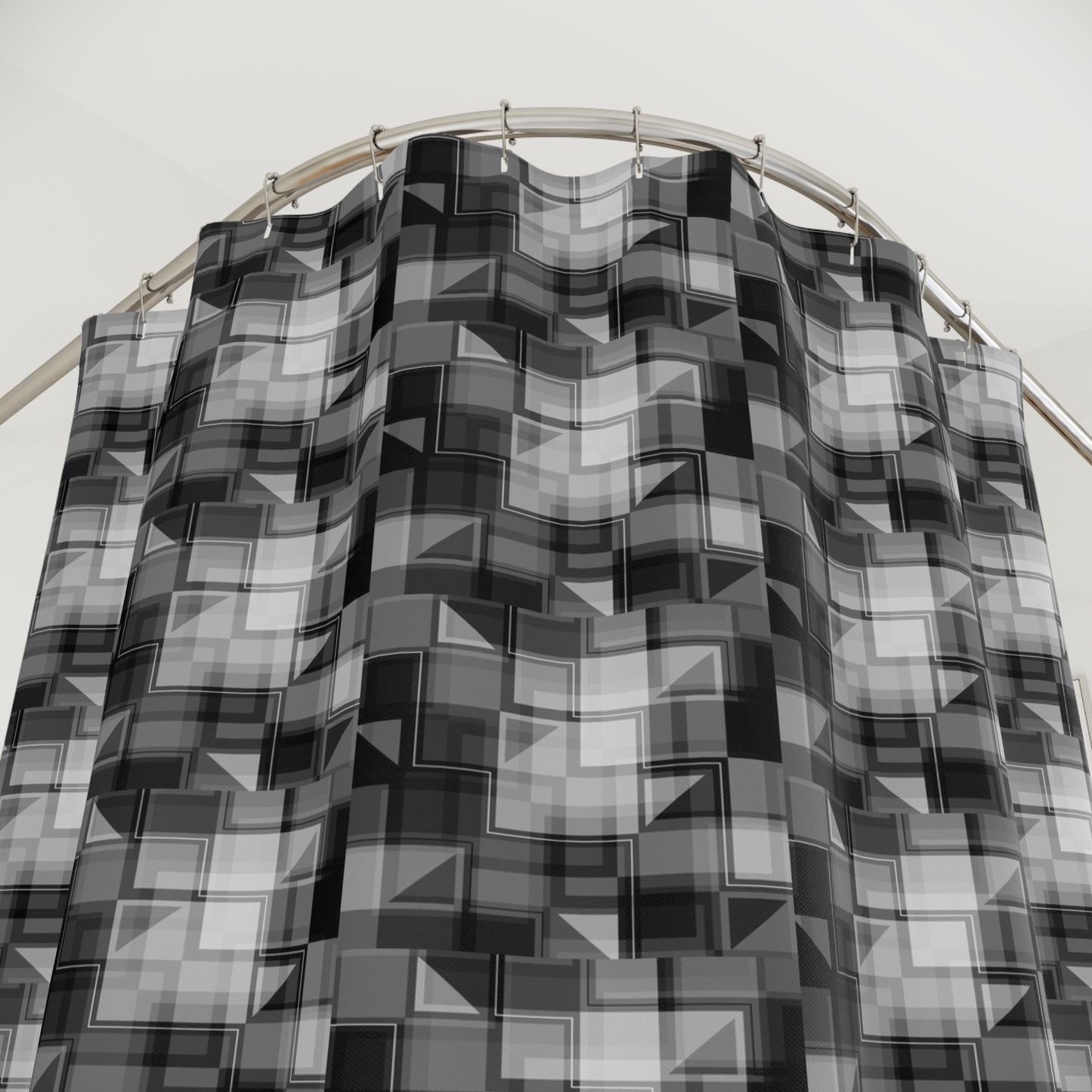 Geometric Pattern Shower Curtain for Modern Bathrooms, Chic Shower Decor, Black and White Bath Accessory, Stylish Home Upgrade