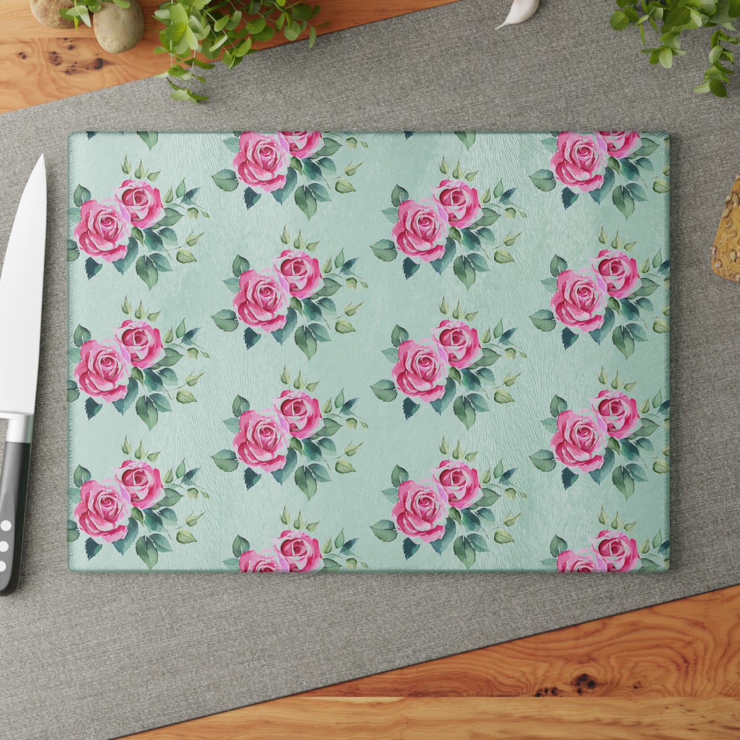 Glass Cutting Board - Roses