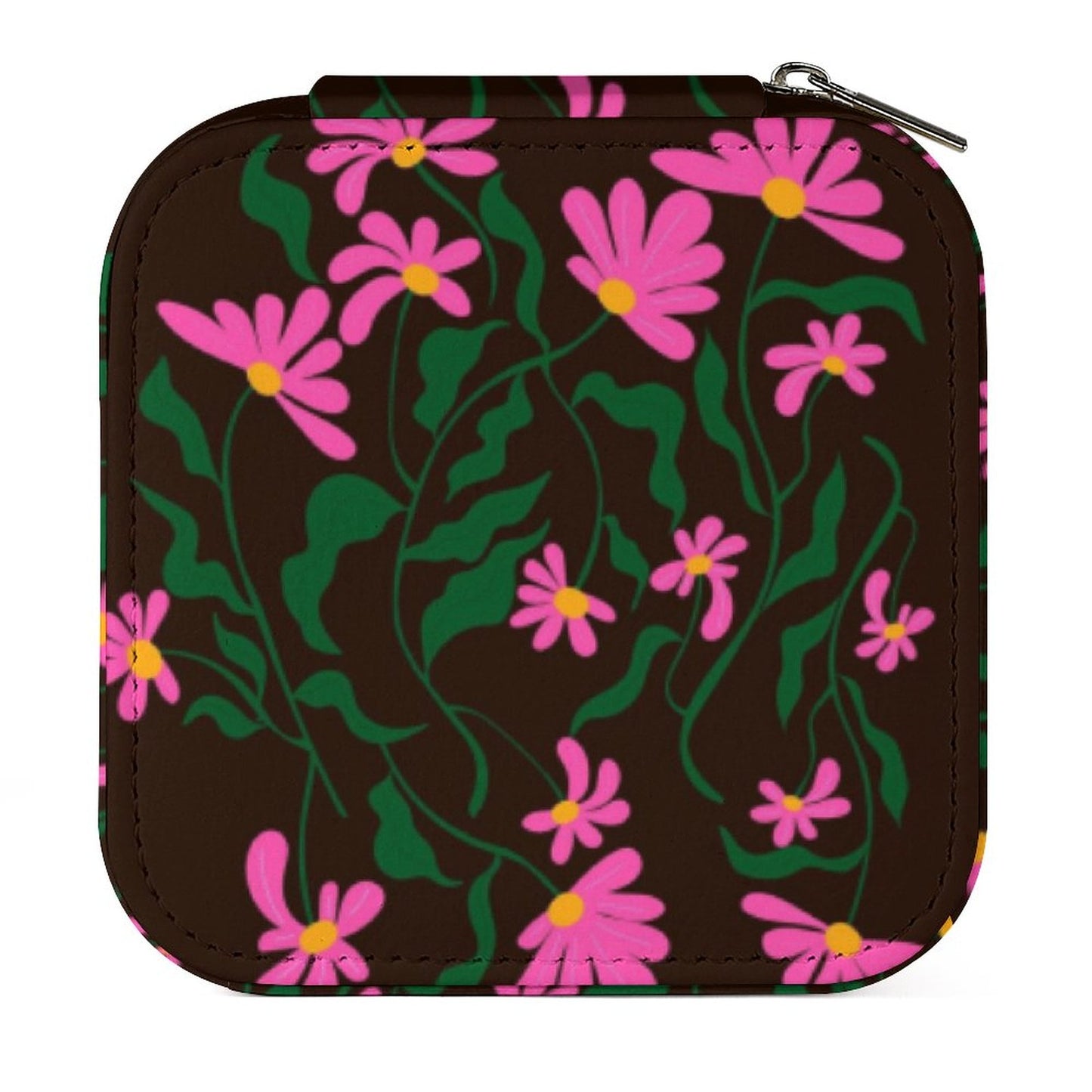 Box Organizer for Jewelry Black with Pink flowers