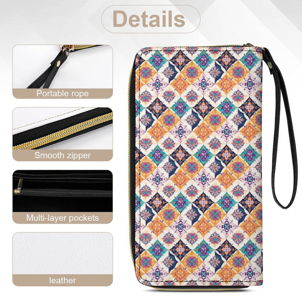 Leather Wallet with Wristlet Strap (2 Pictures on 2 Sides)