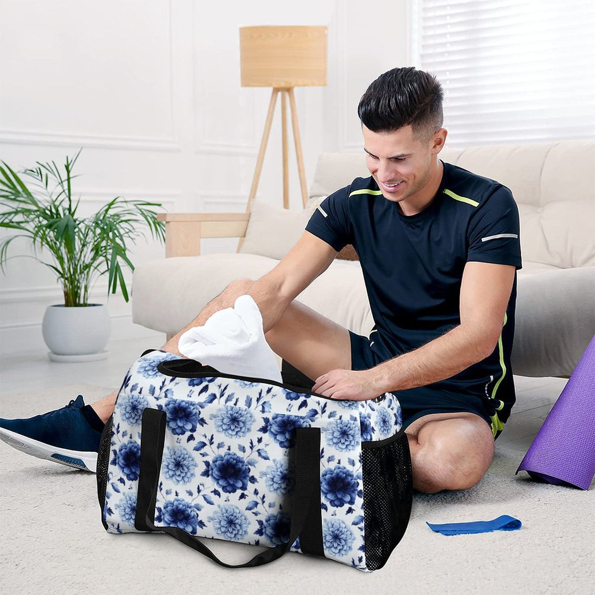 Travel Duffel Bag - Blue Flower