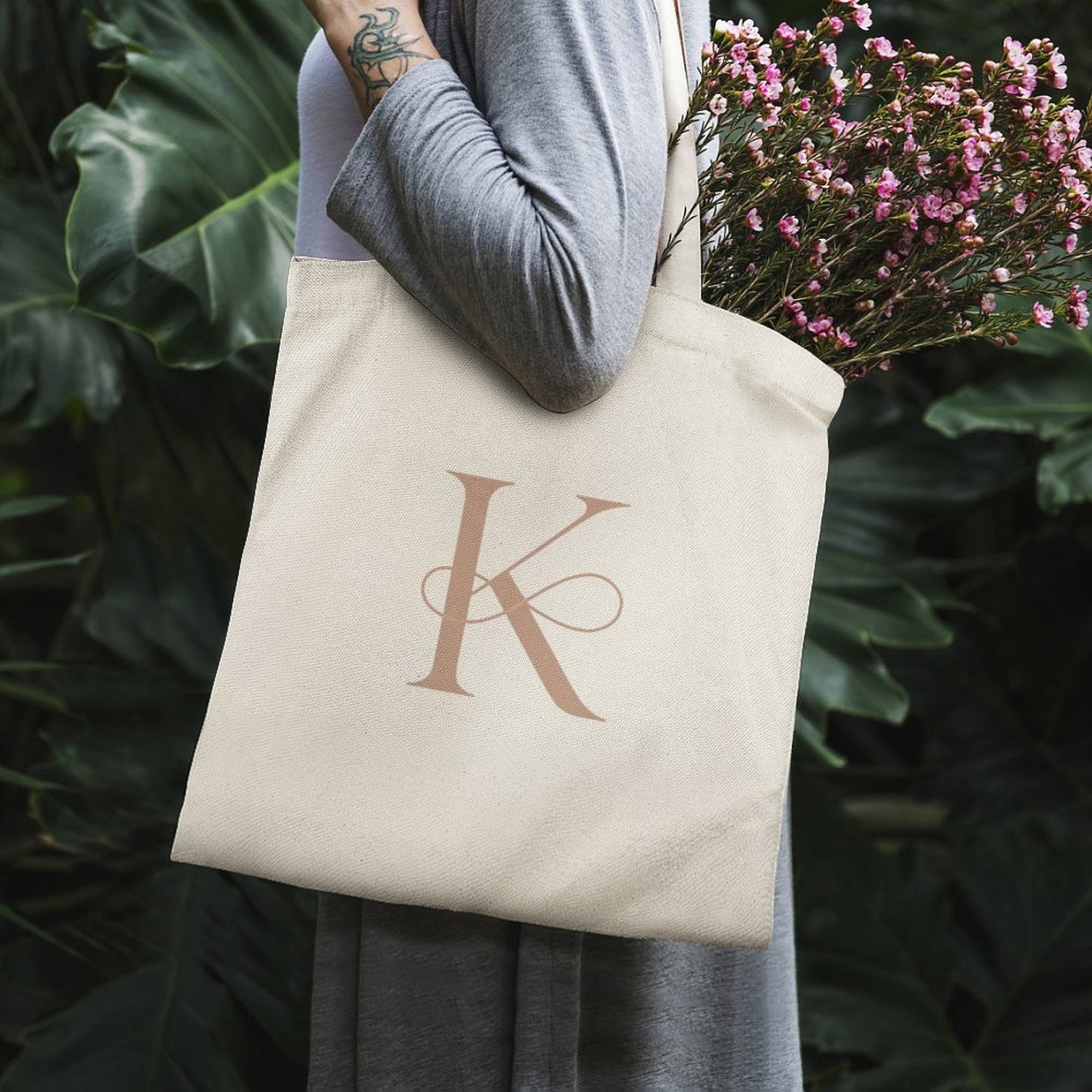 Canvas Tote Bag-13.4"x15.8"/34x40cm - Letter K