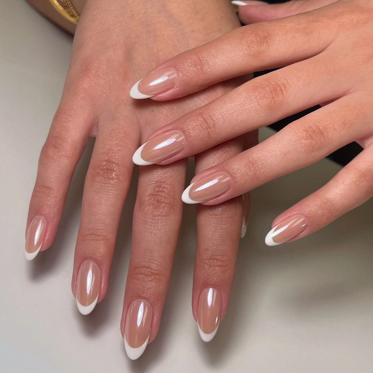 Simple French white short almond nail art