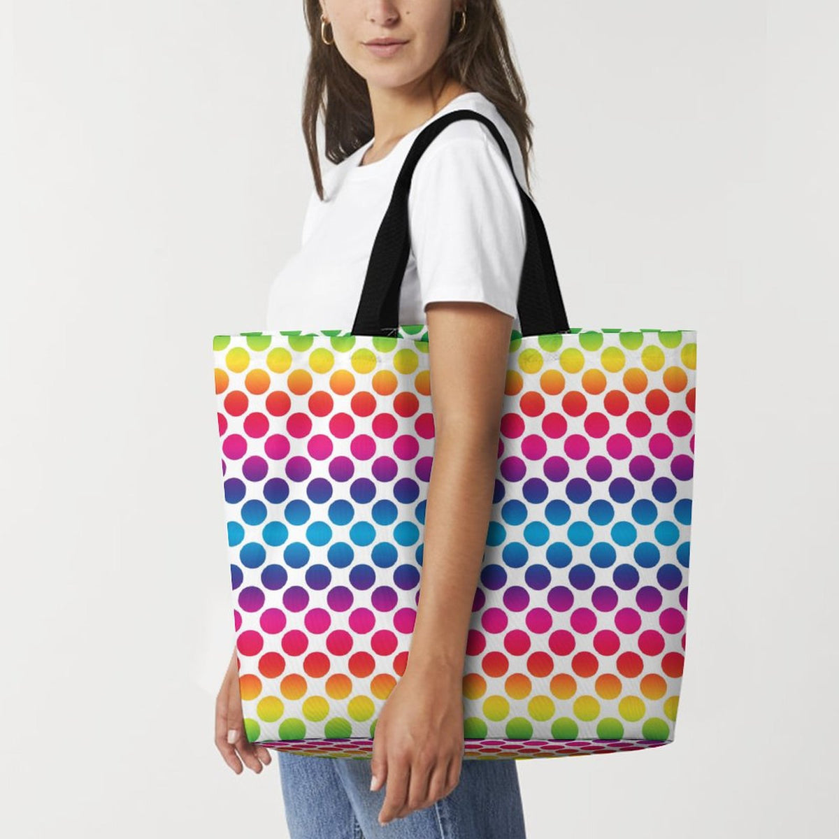 Large One Shoulder Shopping Bag Rainbow Dots