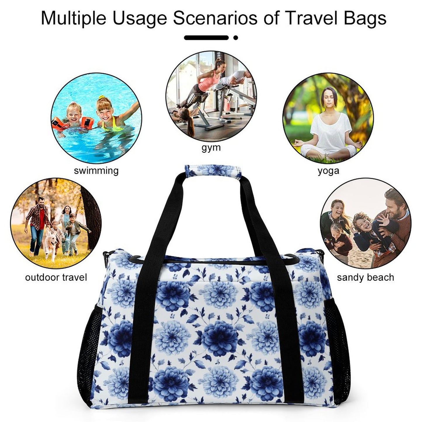 Travel Duffel Bag - Blue Flower