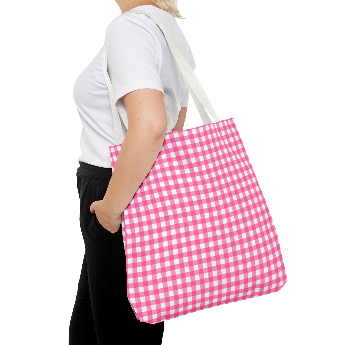 Cute Pink Gingham Tote Bag - Reusable Shopping Bag, Beach Tote