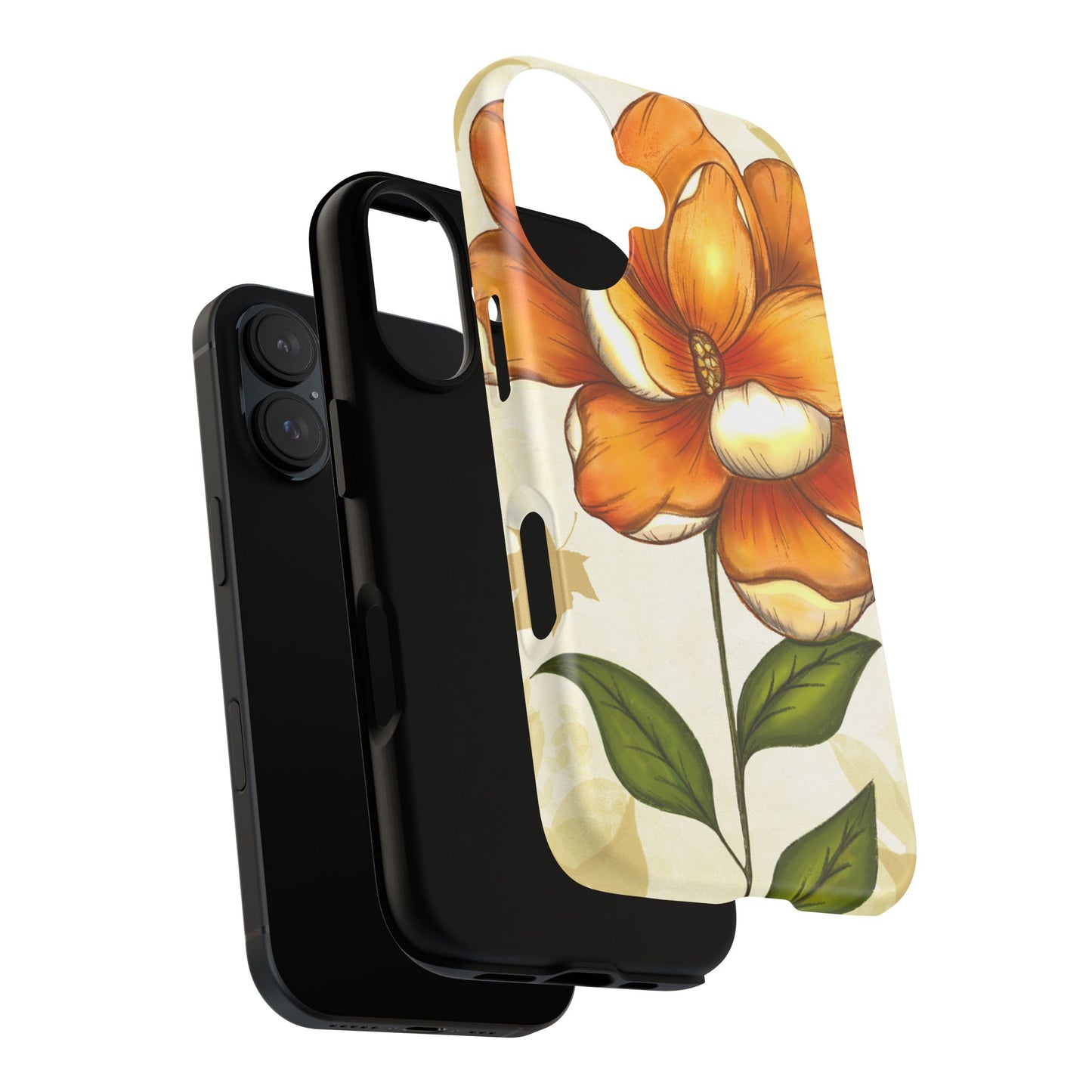 Floral Phone Case with Orange Flower Design, Tough Phone Cover, Floral Gift, Stylish Tech Accessory, Nature Lovers, Spring Vibes