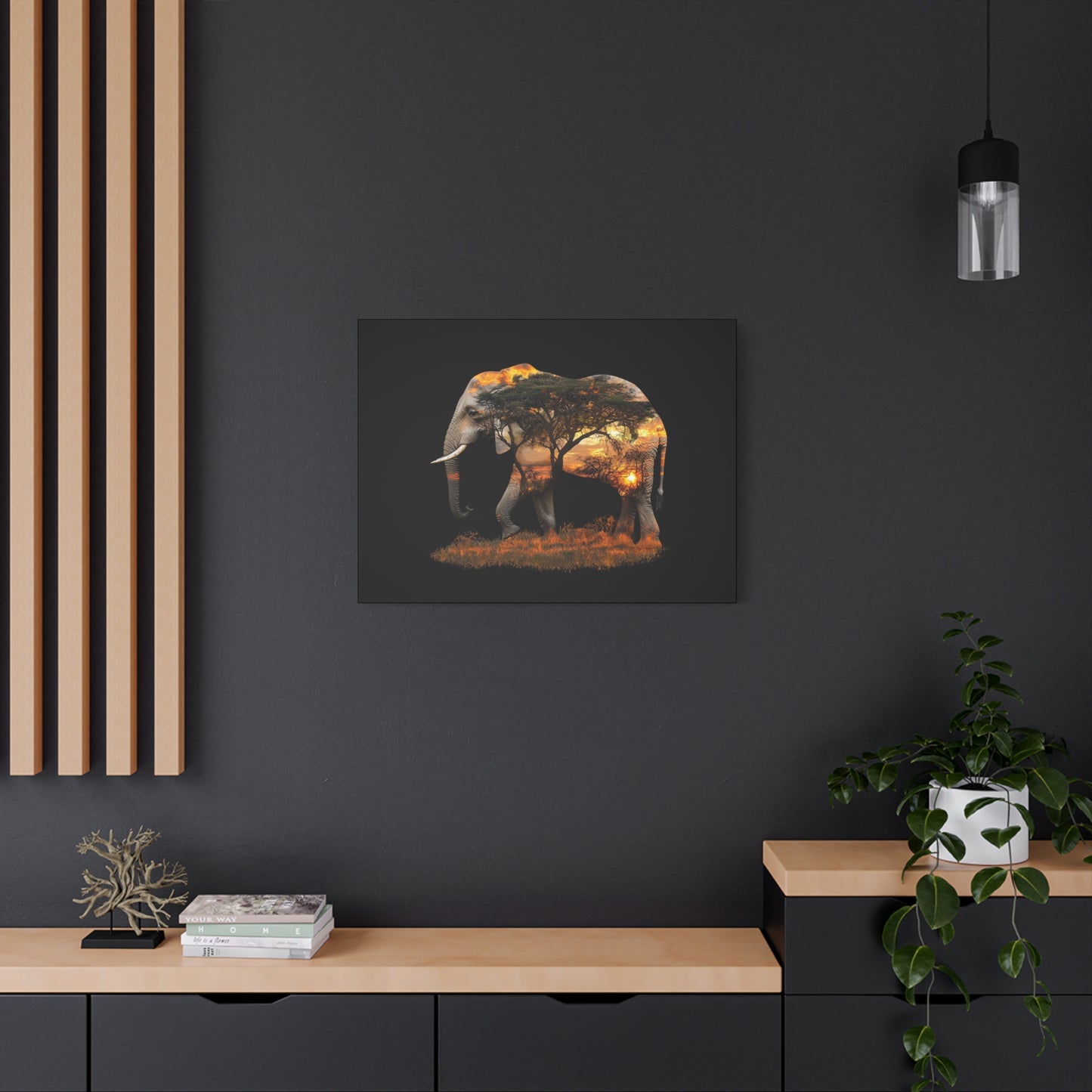 Elephant Tree Matte Canvas Art, Nature Wall Decor, Wildlife Home Decoration, Gift for Animal Lovers, Boho Living Room Accent