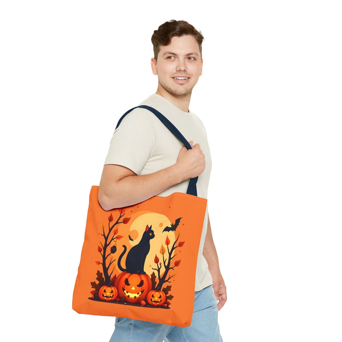 Halloween Cat Tote Bag | Spooky Halloween Accessory, Trick or Treat, Gift for Cat Lovers, Fall Fashion Must-Have, Pumpkin Decor