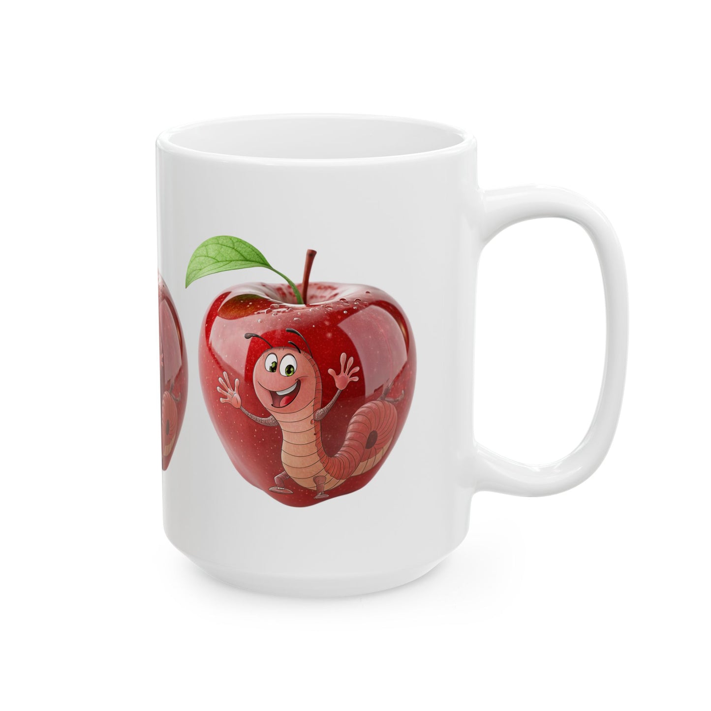 Whimsical Apple Worm Ceramic Mug, Funny Coffee Cup, Cute Kitchen Gift, Teacher Appreciation, Back to School, Child-Friendly Drinkware