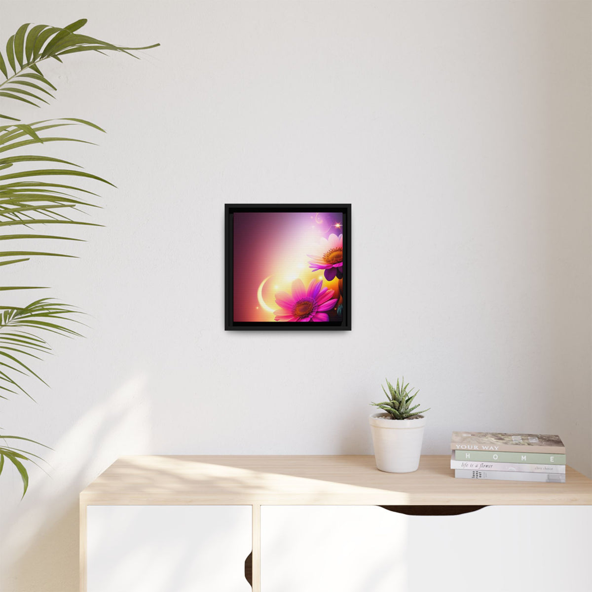 Framed Floral Canvas Art — Pink Daisies Sunset Wall Print