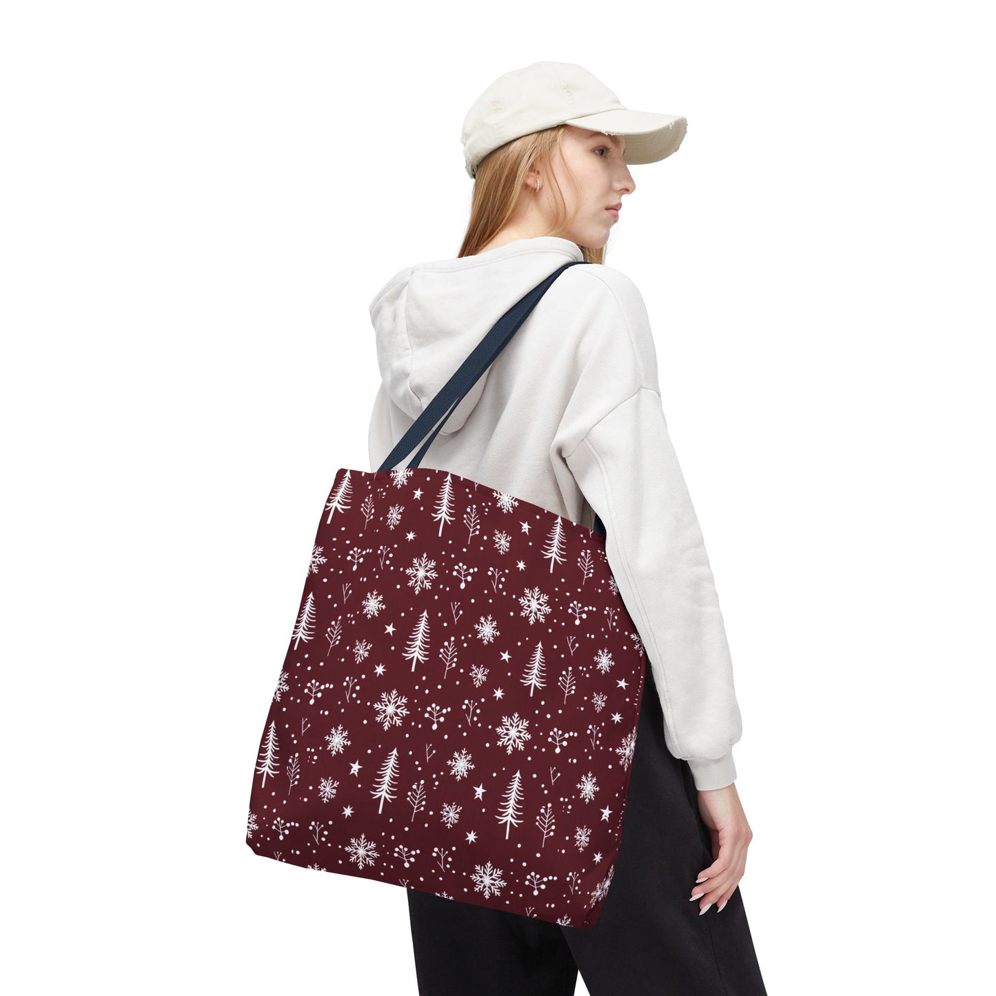 Christmas Snowflake Tote Bag – Burgundy Holiday Patterned Carryall
