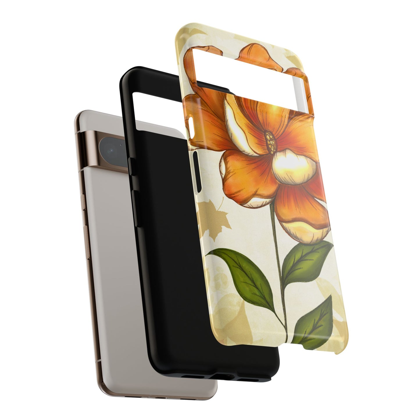 Floral Phone Case with Orange Flower Design, Tough Phone Cover, Floral Gift, Stylish Tech Accessory, Nature Lovers, Spring Vibes