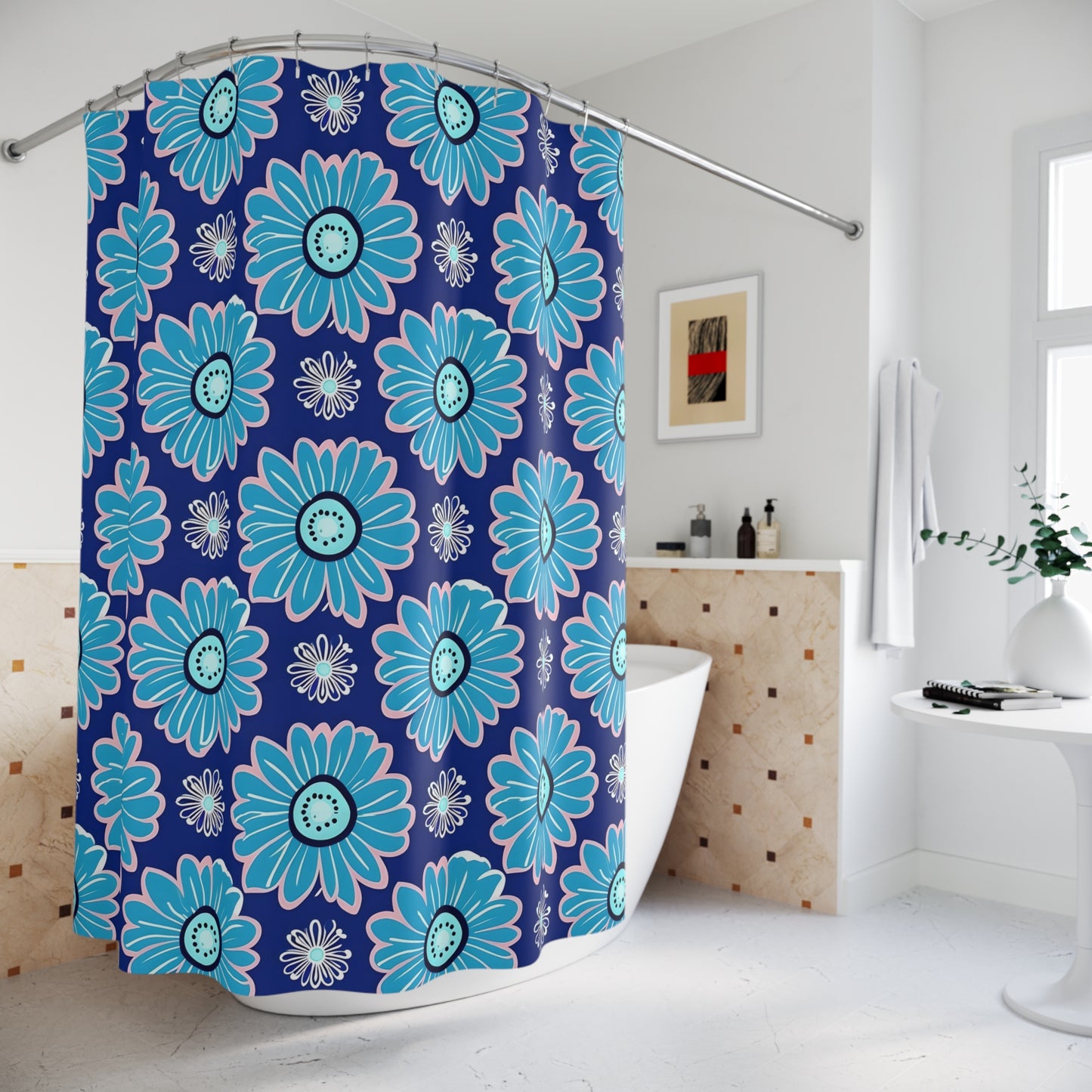 Boho Floral Shower Curtain, Vibrant Bathroom Decor