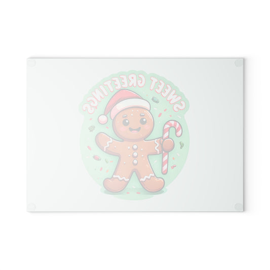 Glass Cutting Board – 'Sweet Greetings' Gingerbread Holiday Kitchen Board