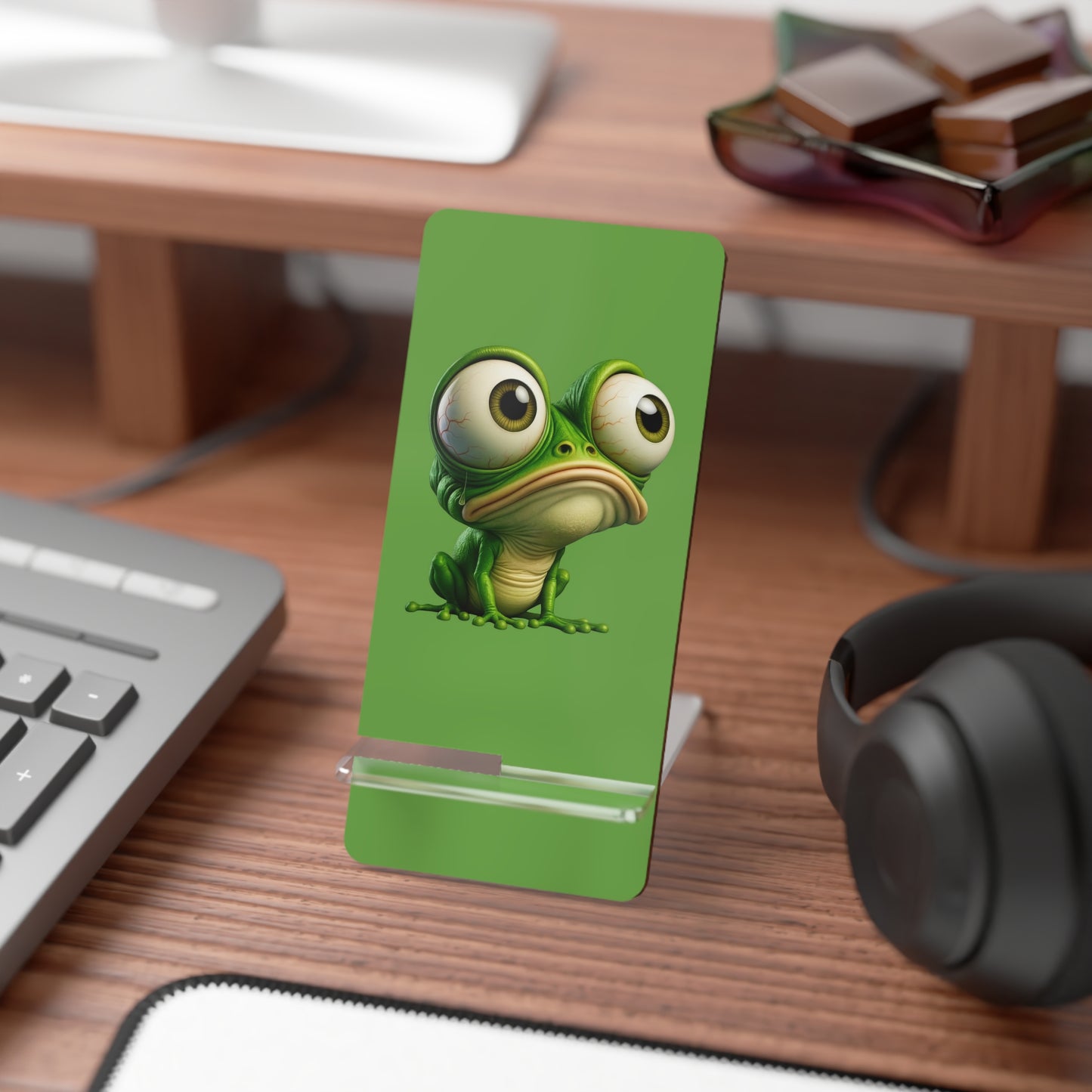 Frog-Themed Mobile Display Stand, Cute Smartphone Holder, Desk Decor for Kids, Fun Gift for Frog Lovers, Green Phone Stand with Cartoon