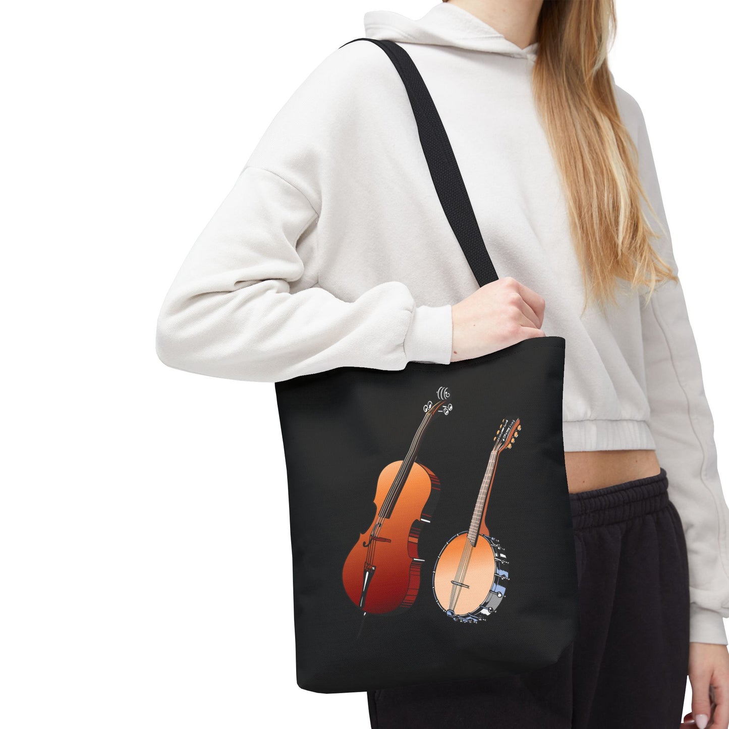 Musical Instruments Tote Bag, Music Lover Gift, Banjo and Cello Design, Stylish Grocery Tote, Concert Bag, Eco-Friendly Carryall