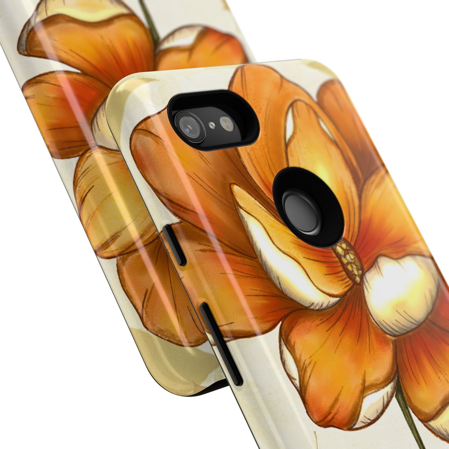 Floral Phone Case with Orange Flower Design, Tough Phone Cover, Floral Gift, Stylish Tech Accessory, Nature Lovers, Spring Vibes