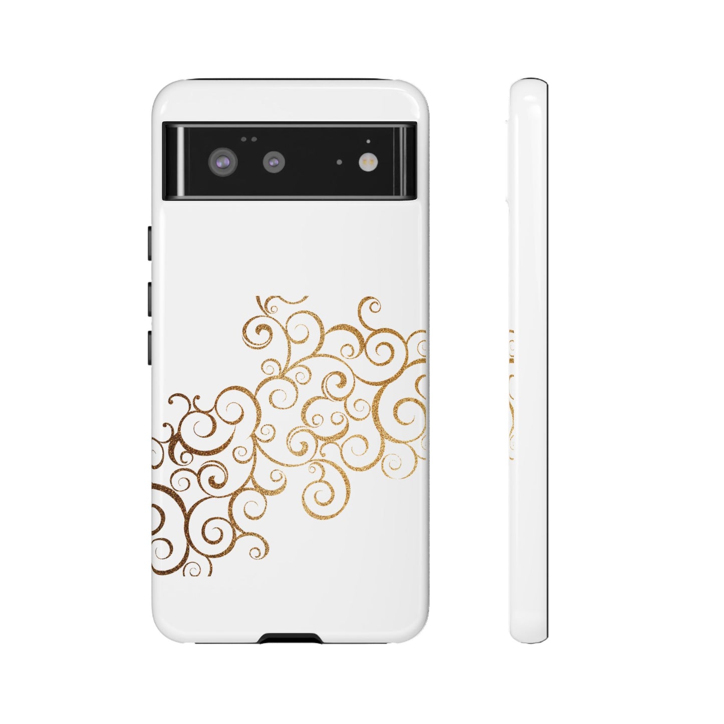 Elegant Floral Phone Case, Tough Cases, Gold Swirls, Stylish Protection, Trendy Gift, Chic Accessory