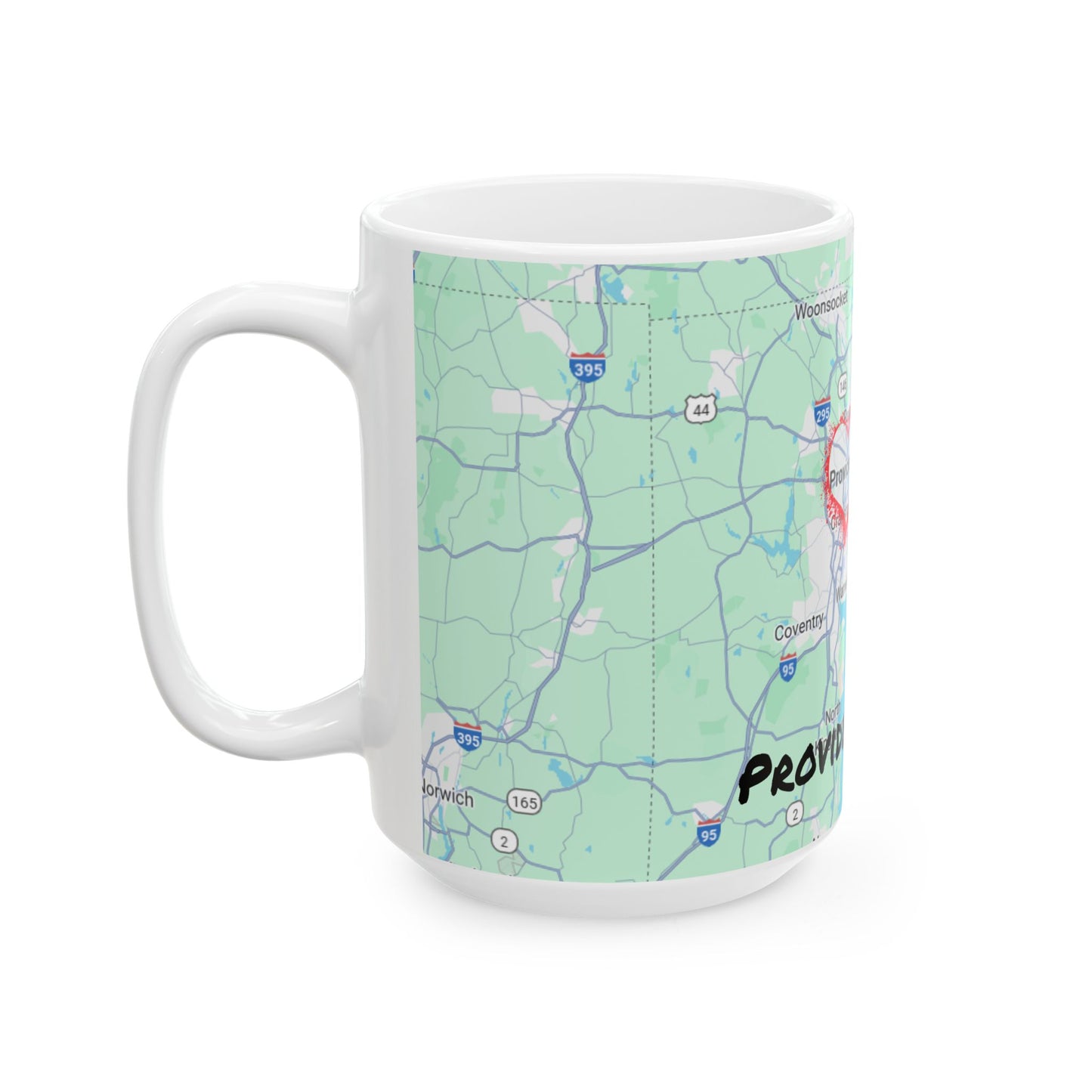 Custom Providence, RI Map Mug, Unique Ceramic Coffee Cup, Personalized Gift for Travelers, Rhode Island Souvenir, Heart Map Design