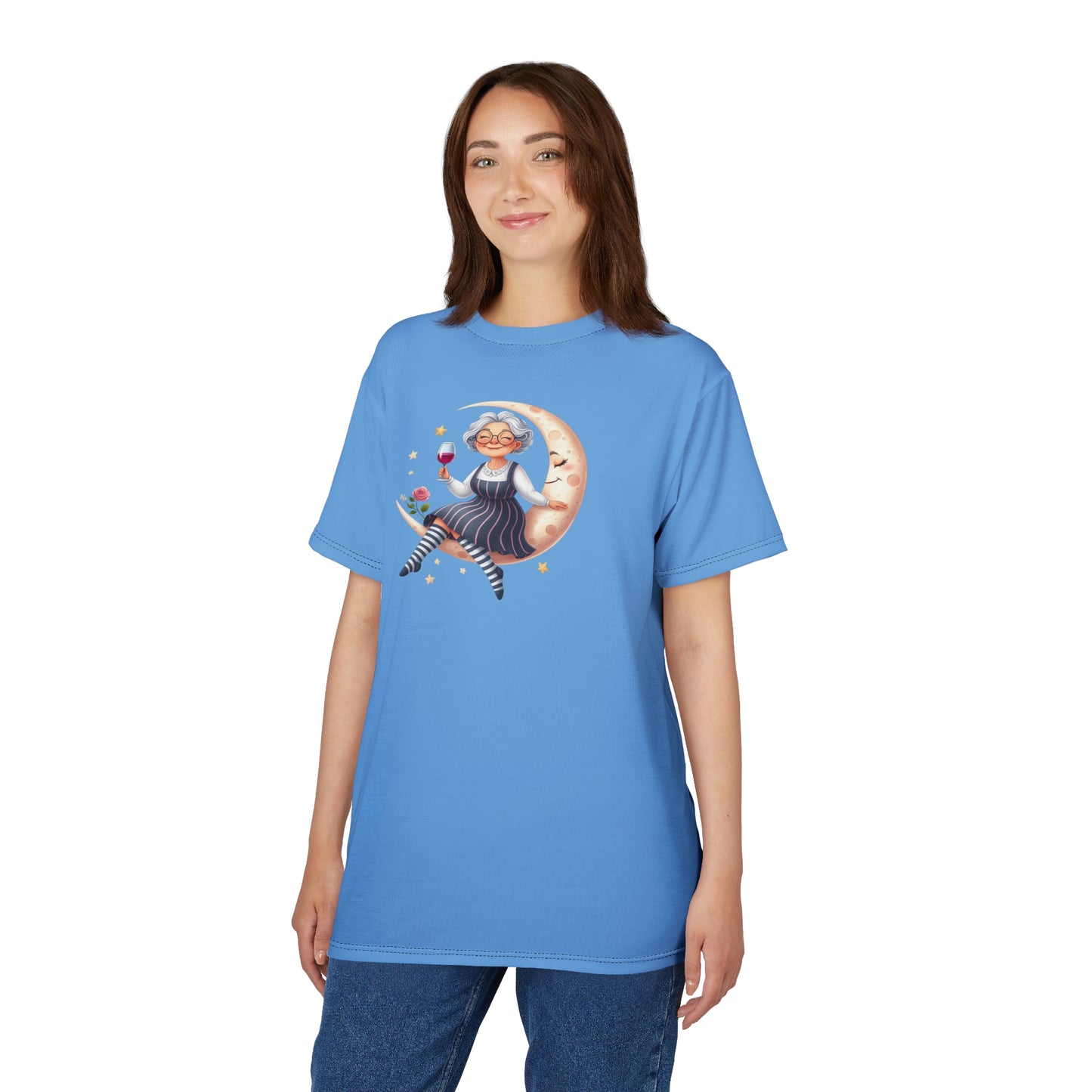 Whimsical Moonlight Tee: Fun Unisex Cut & Sew Shirt, Perfect for Relaxation, Gift for Friends, Cozy Nights, Festival Wear
