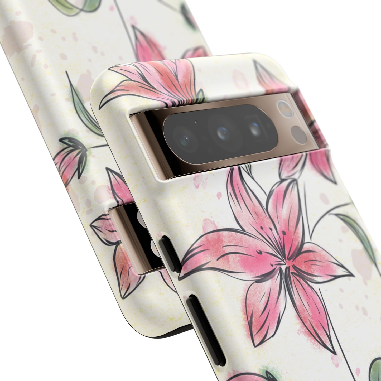 Floral Phone Case with Elegant Pink Lilies, Cute Floral Accessories, Phone Protection, Gift for Her, Stylish Cell Phone Cover