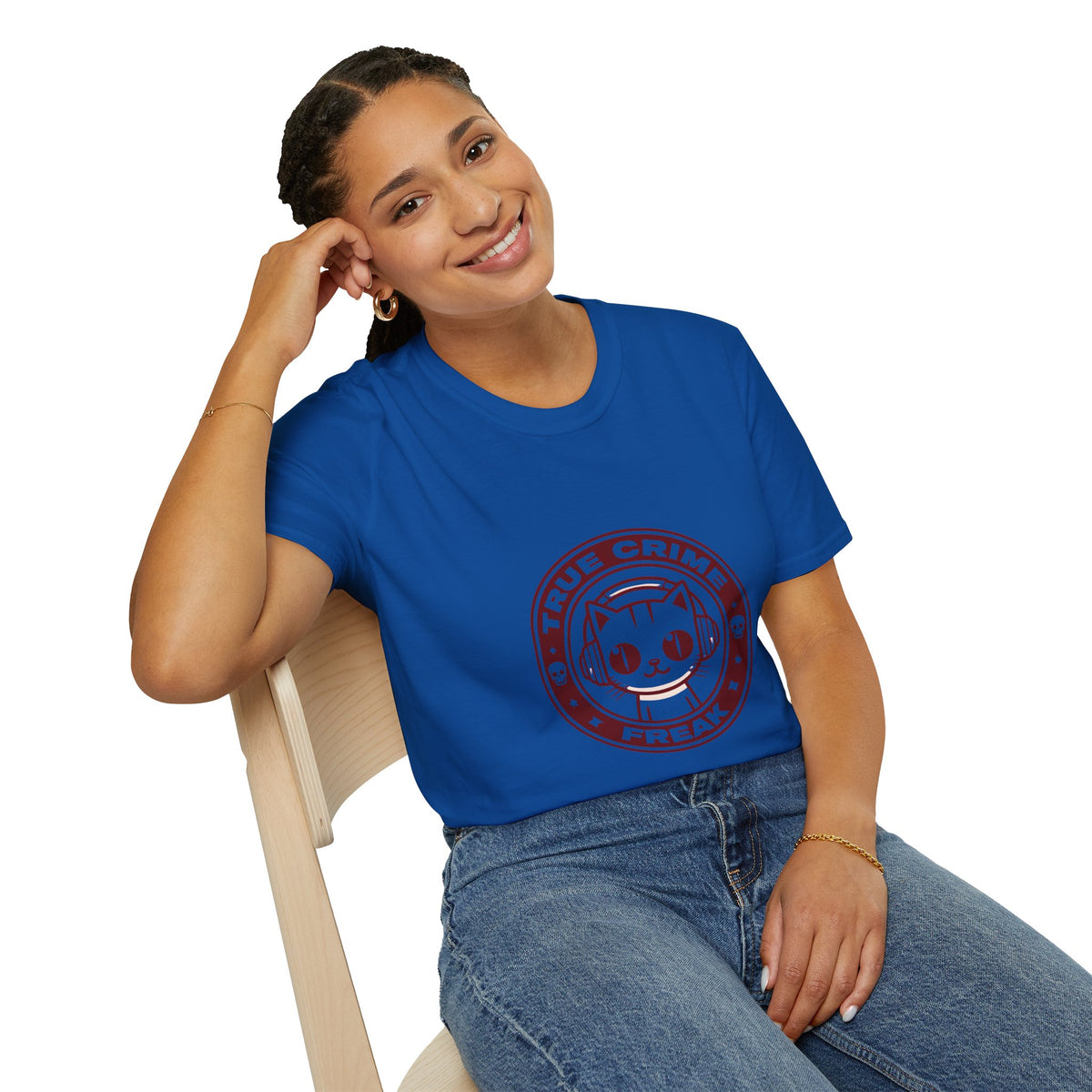 True Crime Freak Cat T-Shirt – Cute Kitty Badge Tee for True Crime Fans