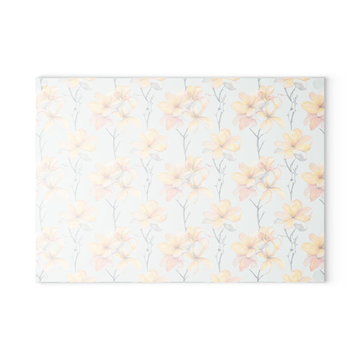 Floral Magnolia Glass Cutting Board — Pastel Yellow Blossom Kitchen Decor