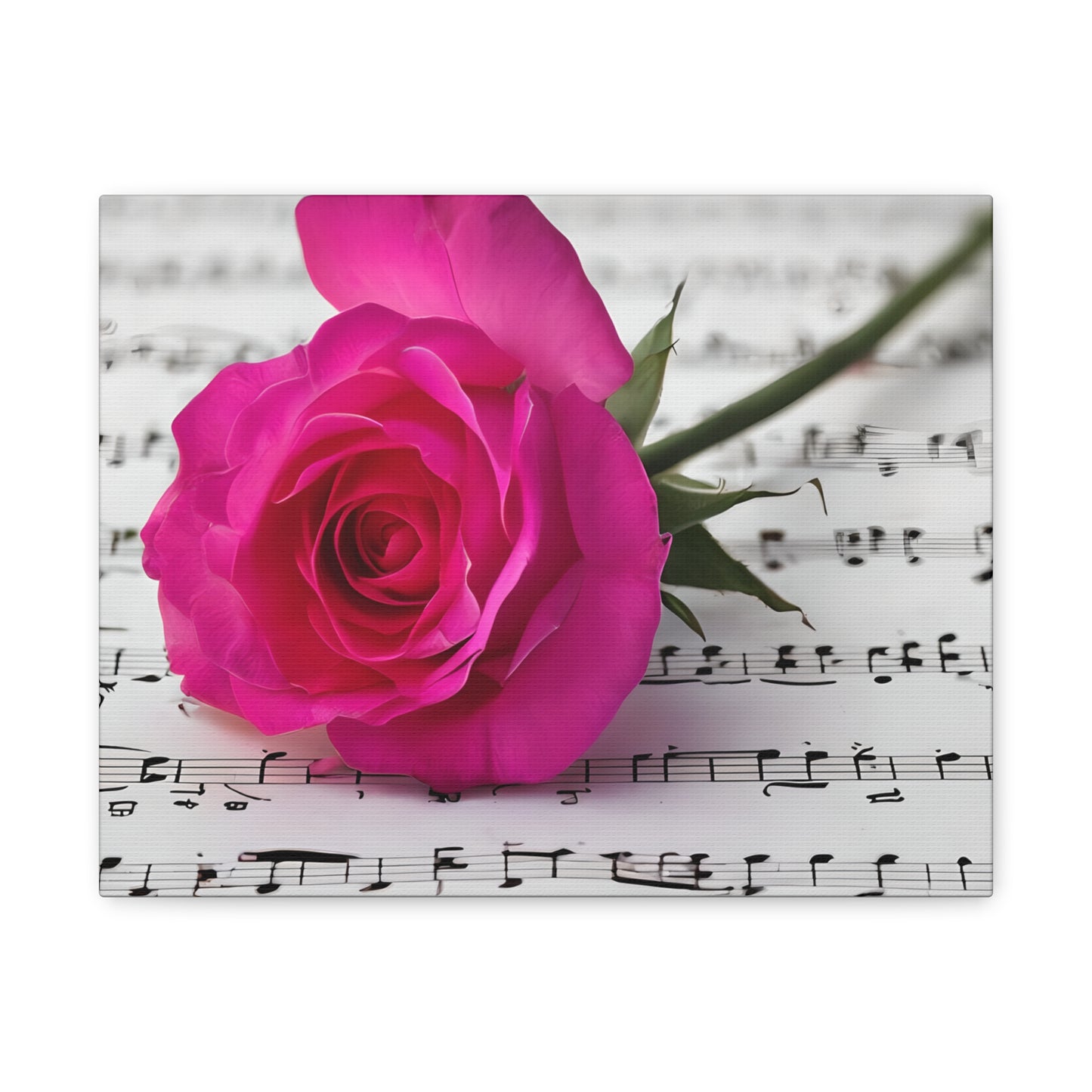 Stretched Canvas Art Print, Classic Rose on Sheet Music, Floral Wall Decor, Home Decoration, Gift for Music Lovers