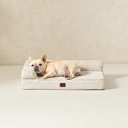 EHEYCIGA Orthopedic Dog Bed Medium Size Dogs, Memory Foam Dog Bed with Washable Removable Cover, Waterproof Pet Sofa Couch for Crate with Nonskid Bottom, 30x20x6 Beige
