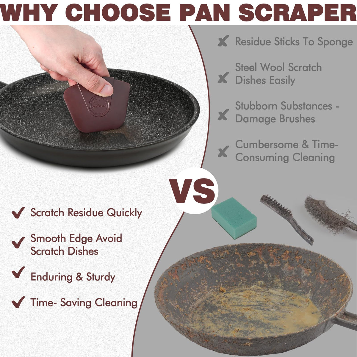 Pan Scraper Dish Scraper Tool - Pot Scraper Plastic for Cast Iron Skillet Cookware Cleaning, 6 Pcs Non Scratch Plastic Food Scraper Tool Kitchen, Heat Resistant Kitchen Scraper, Brown