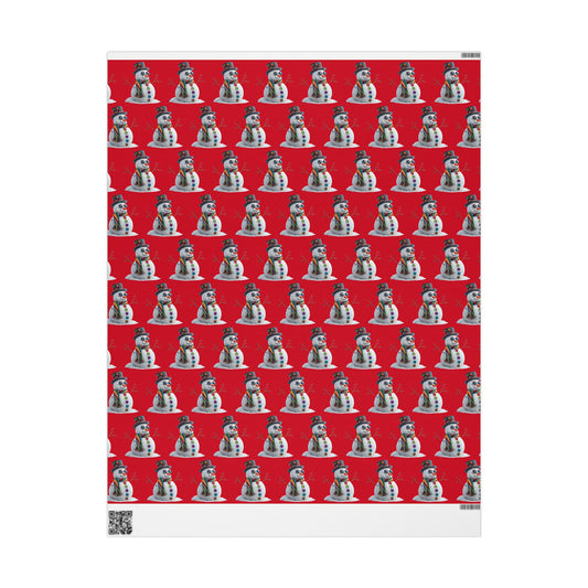 Red Snowman Wrapping Paper Roll – Festive Holiday Gift Wrap with Cute Snowmen Pattern