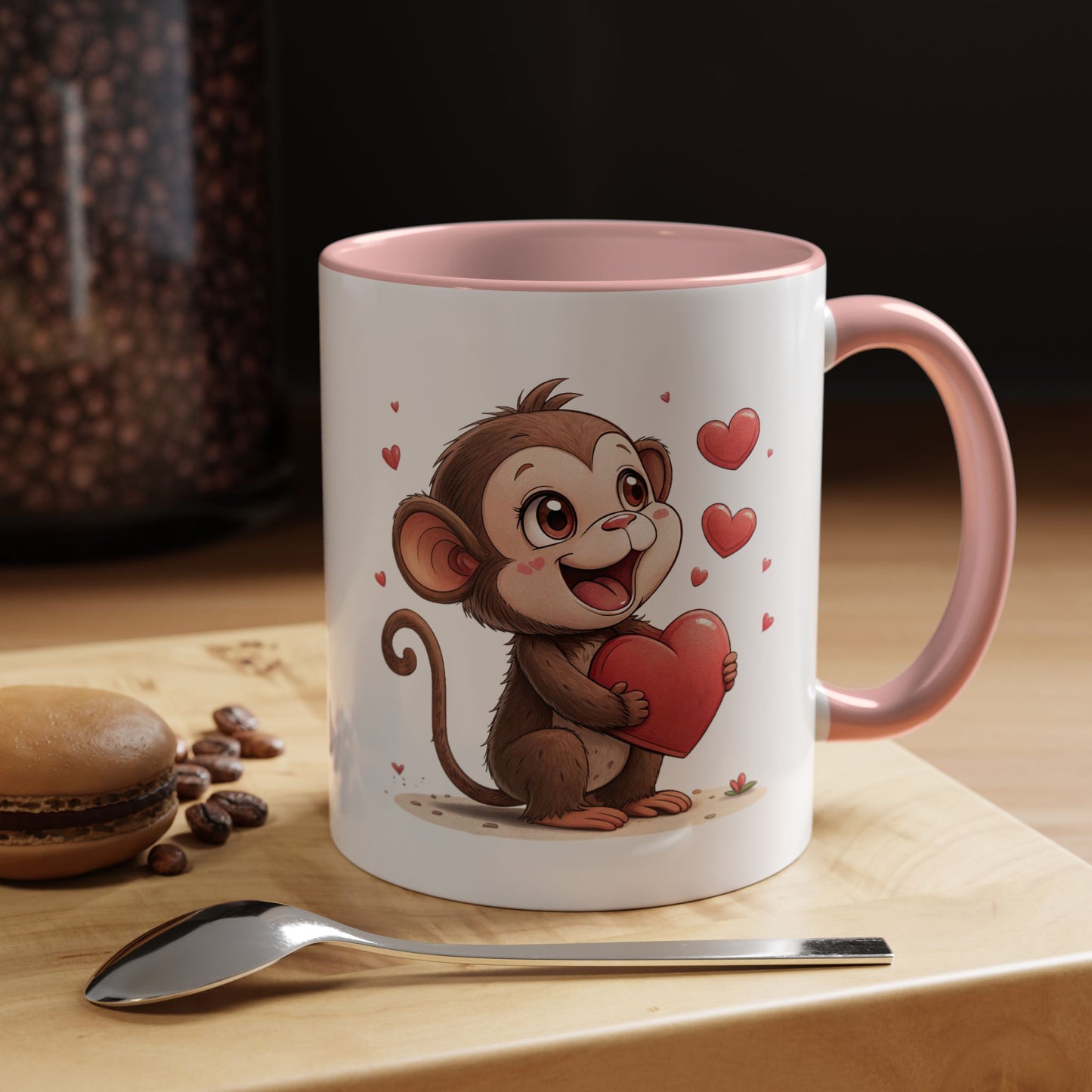 Cute Monkey Love Coffee Mug, Valentine's Gift, Animal Lover's Mug, Heartfelt Coffee Cup, Fun Kitchen Decor