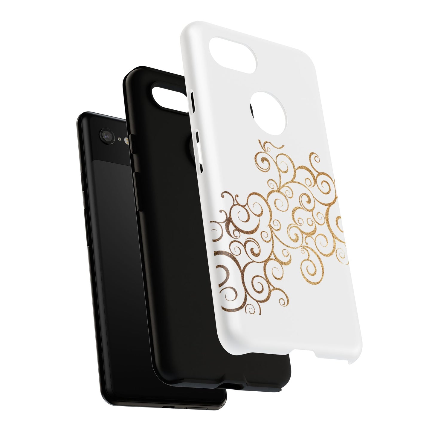 Elegant Floral Phone Case, Tough Cases, Gold Swirls, Stylish Protection, Trendy Gift, Chic Accessory
