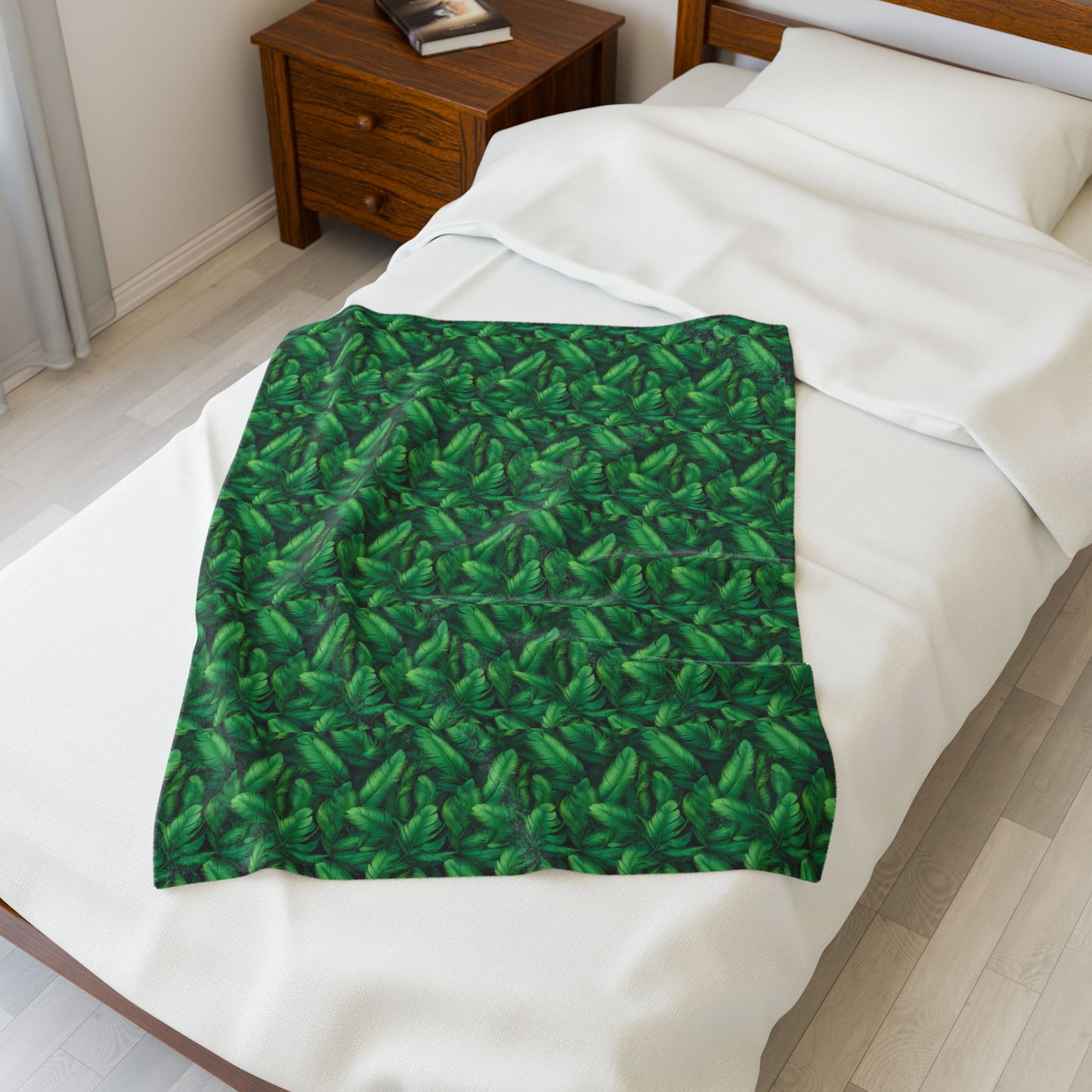Lush Green Leaf Velveteen Plush Blanket, Cozy Home Decor, Gift for Plant Lovers, Tropical Vibes, Perfect for Holidays, Picnic, & Cozy Nights