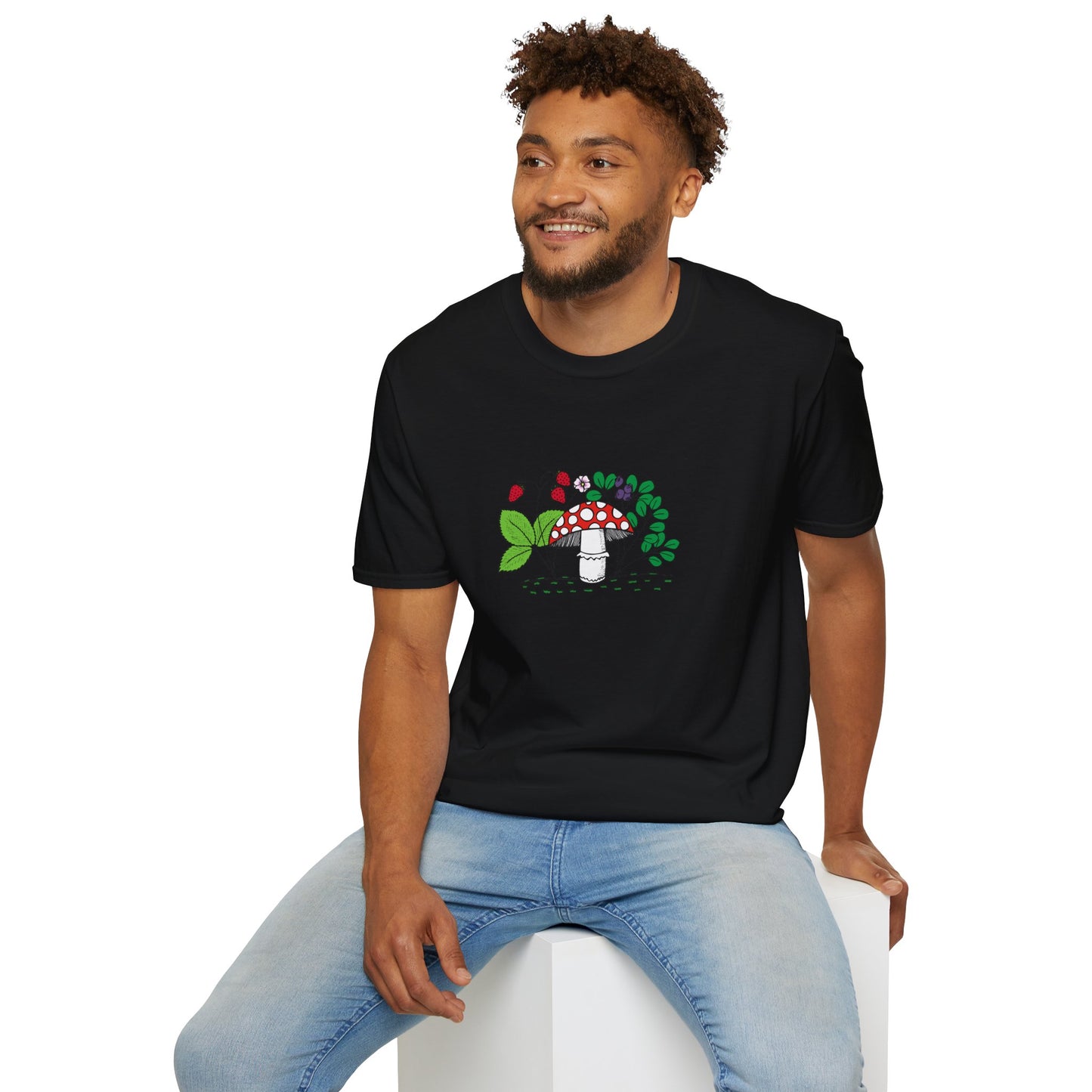 Whimsical Mushroom T-Shirt for Nature Lovers, Casual Tees, Gift for Gardeners, Unisex Softstyle Shirt, Eco-Friendly Apparel