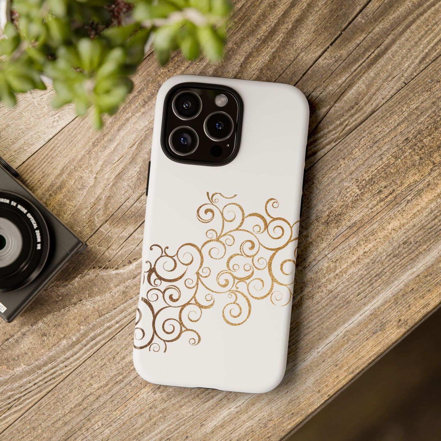 Elegant Floral Phone Case, Tough Cases, Gold Swirls, Stylish Protection, Trendy Gift, Chic Accessory
