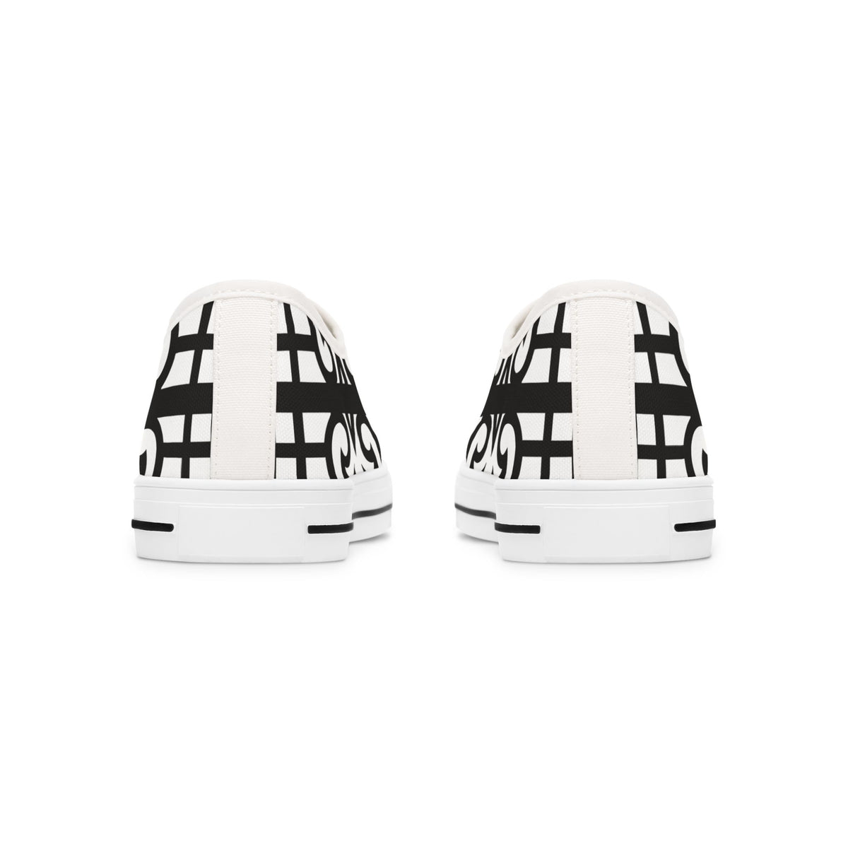 Low Top Sneakers — Black & White Geometric Lattice Pattern