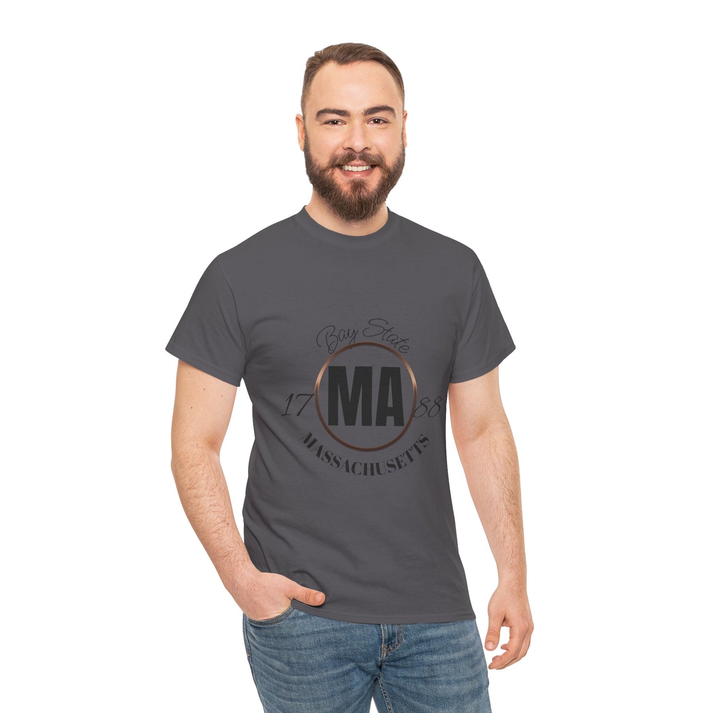 Unisex Heavy Cotton Tee with Massachusetts Design, Casual Wear, Gift for Him/Her, Travel Souvenir, Vintage Style