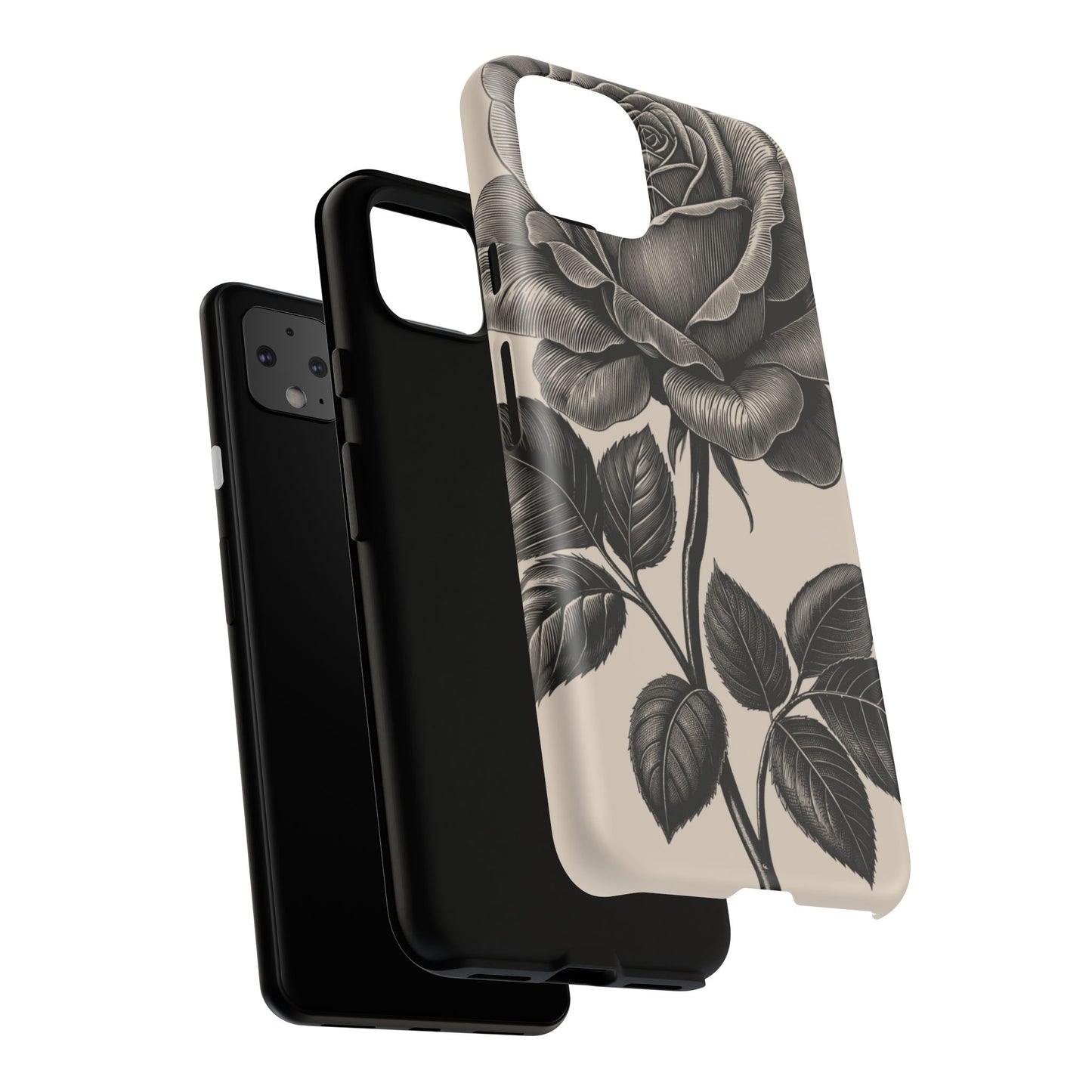 Black Rose Phone Case, Tough Cases with Floral Design, Elegant Tech Accessory, Gift for Flower Lovers, Stylish Protection