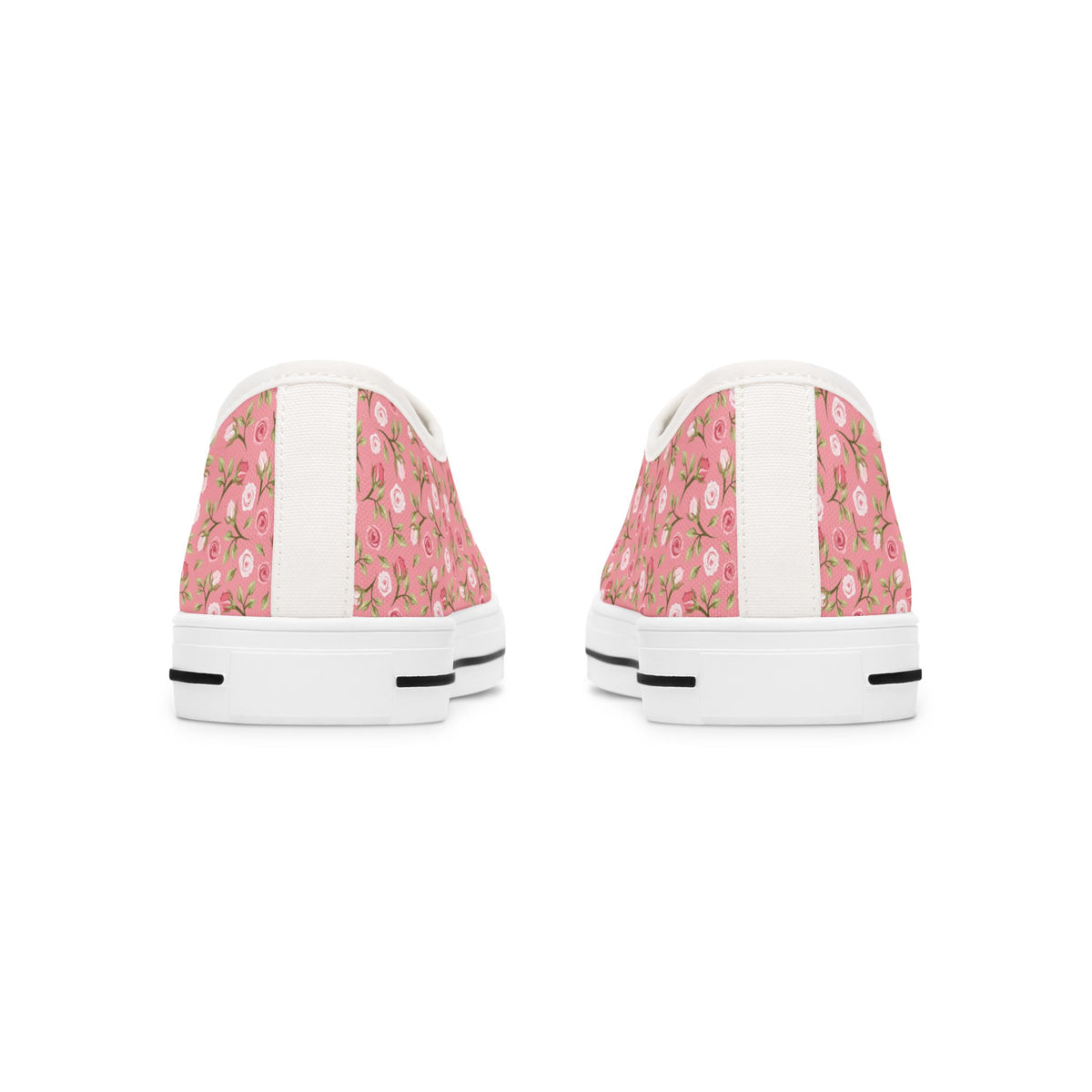 Floral Pink Low Top Sneakers — Women's Cute Rose Pattern Canvas Shoes