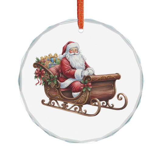 Heart Crystal Ornament — Vintage Santa in Sleigh Christmas Decoration