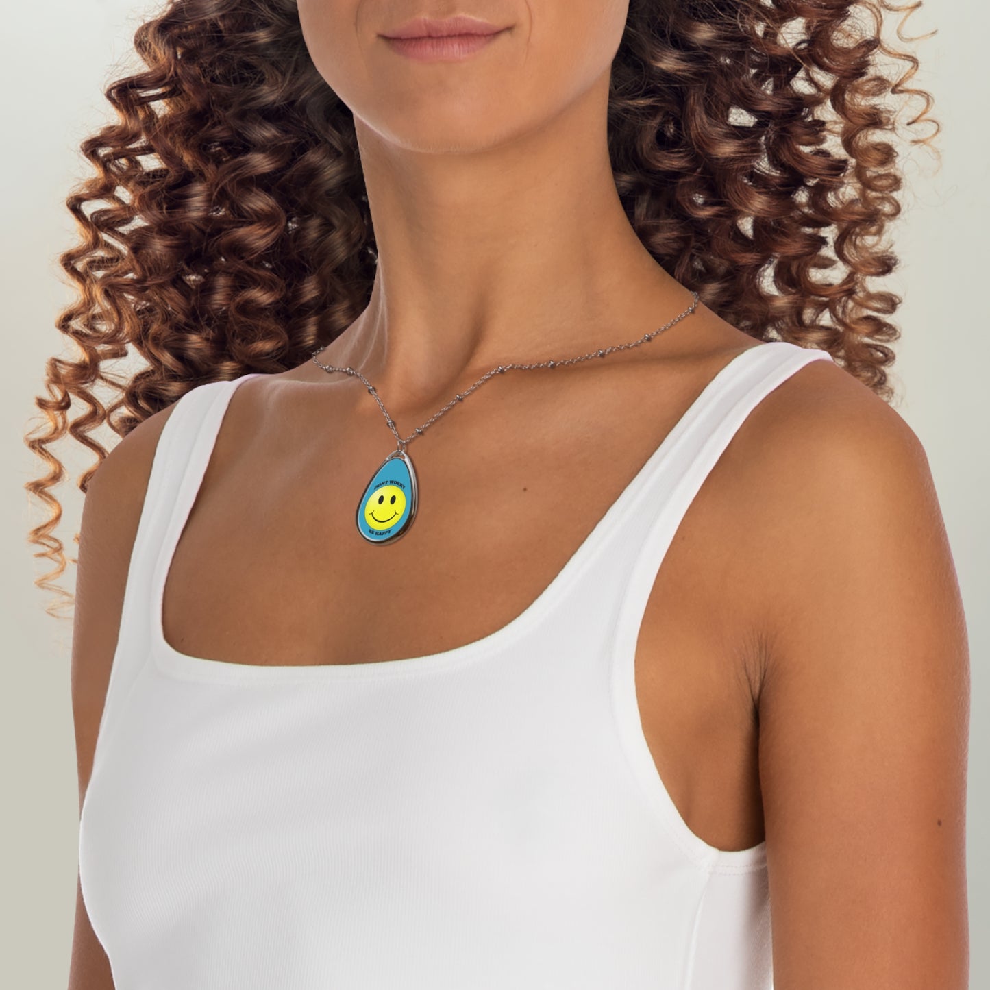 Smiley Face Oval Necklace – Don't Worry Be Happy Jewelry, Positive Vibes Gift, Everyday Wear, Inspiration Necklace, Fun Accessory
