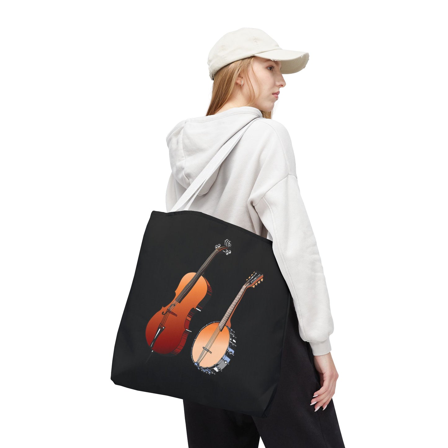 Musical Instruments Tote Bag, Music Lover Gift, Banjo and Cello Design, Stylish Grocery Tote, Concert Bag, Eco-Friendly Carryall