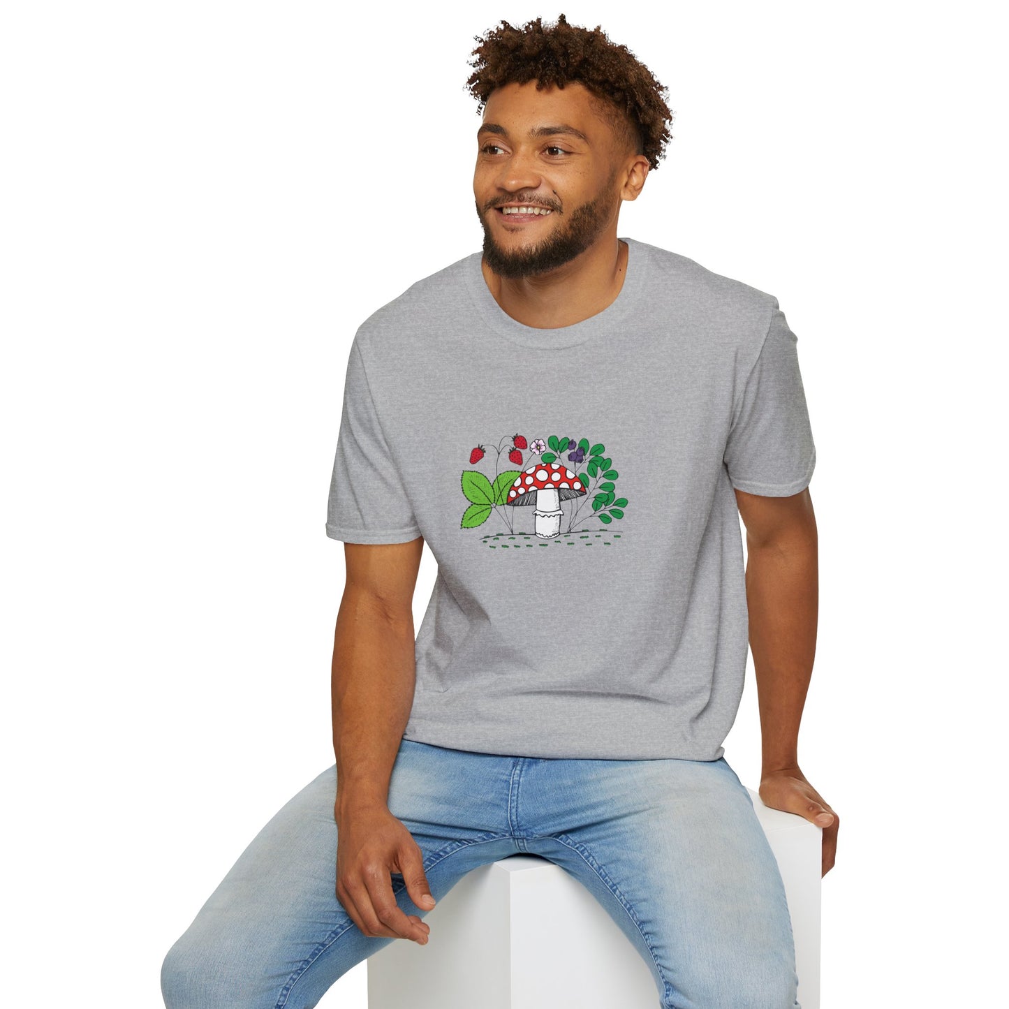 Whimsical Mushroom T-Shirt for Nature Lovers, Casual Tees, Gift for Gardeners, Unisex Softstyle Shirt, Eco-Friendly Apparel
