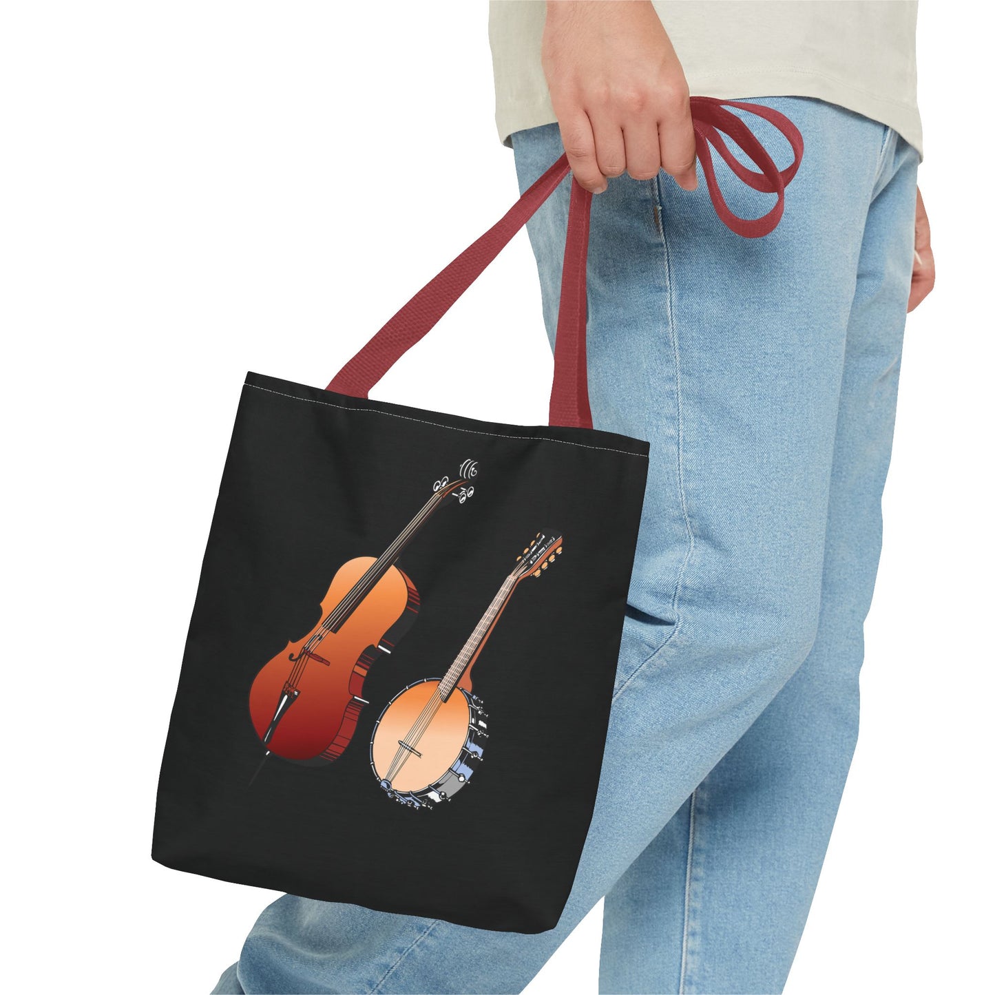 Musical Instruments Tote Bag, Music Lover Gift, Banjo and Cello Design, Stylish Grocery Tote, Concert Bag, Eco-Friendly Carryall