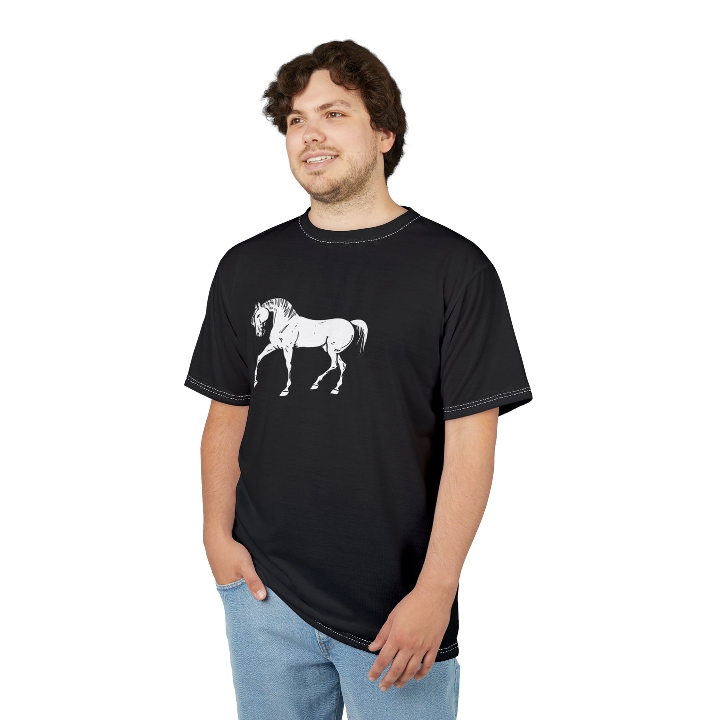 Horse Print Unisex AOP Tee, Unique Horse Lover Gift, Equine Enthusiast Apparel, Perfect for Animal Lovers, Casual Wear, Birthday Gift